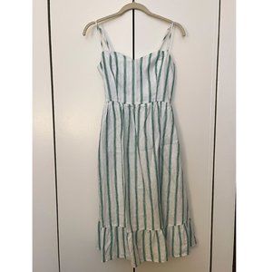 Reformation Eileen Green Stripe Linen Dress, Size 2